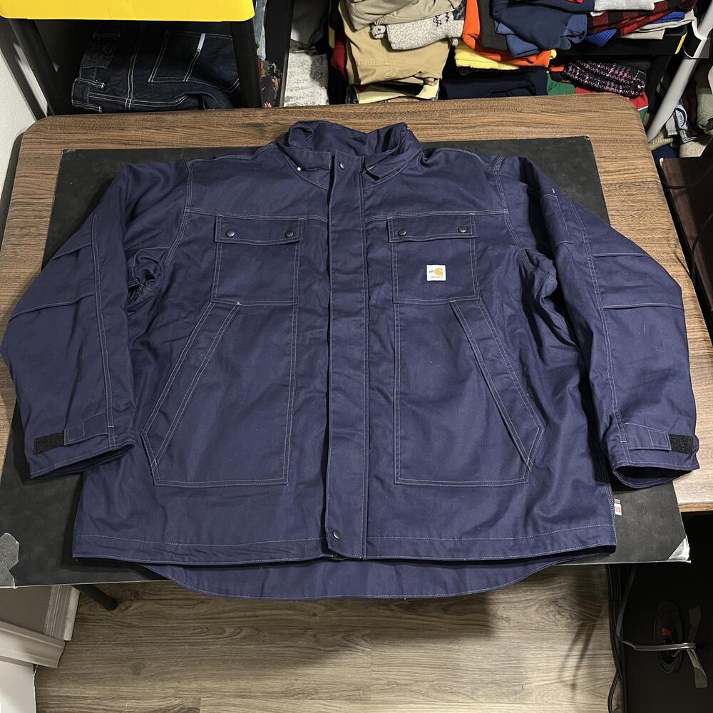 Carhartt FR Jacket Mens 3XL Blue Canvas Flame Resistant Work Parka OJ2182-FRM